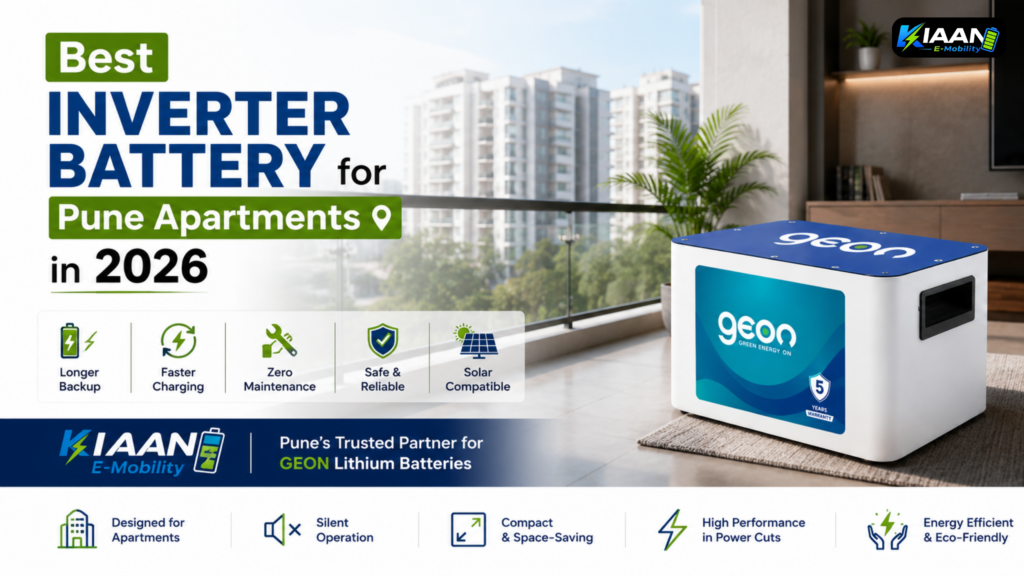 Compact GEON lithium inverter battery installed in a Pune apartment balcony utility area